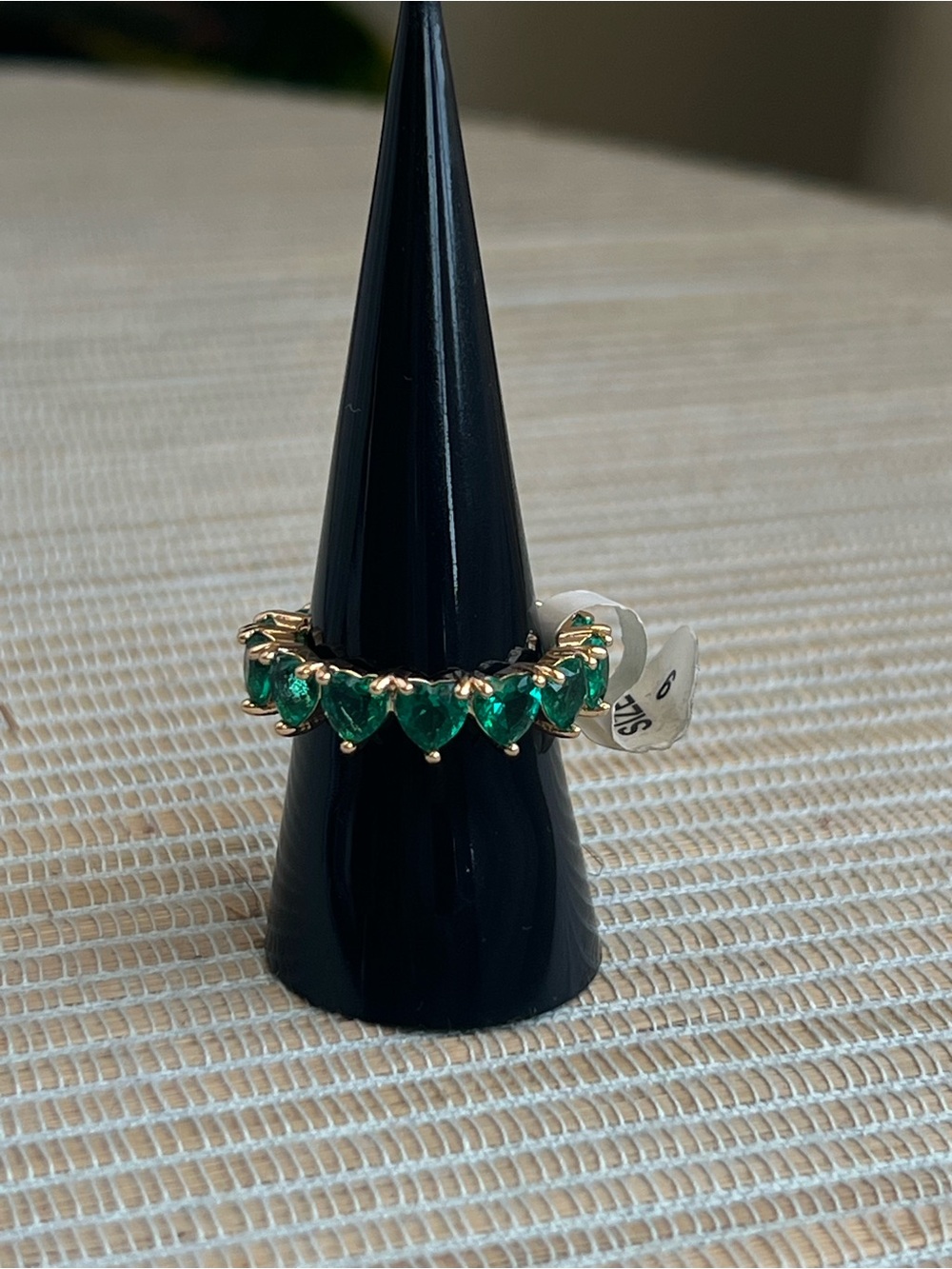 Bluish/ Emerald Heart eternity Band Ring - size 9
